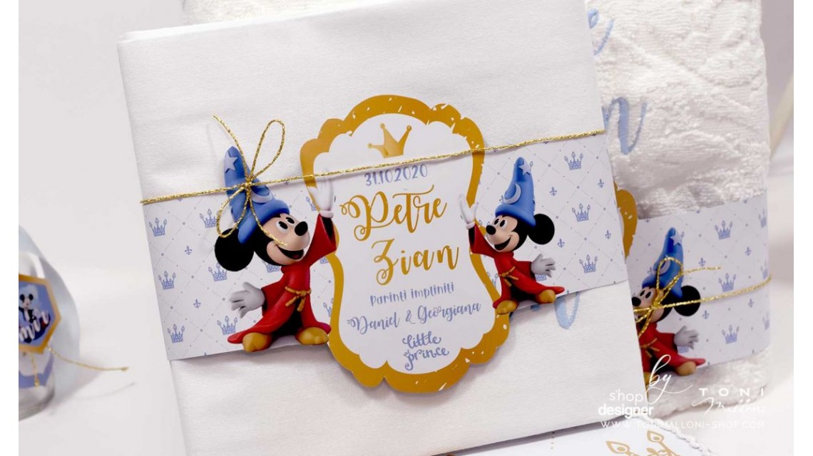 Trusou de botez Mickey Mouse personalizat grafic prin coasere cu imagini Disney Royal The King 16